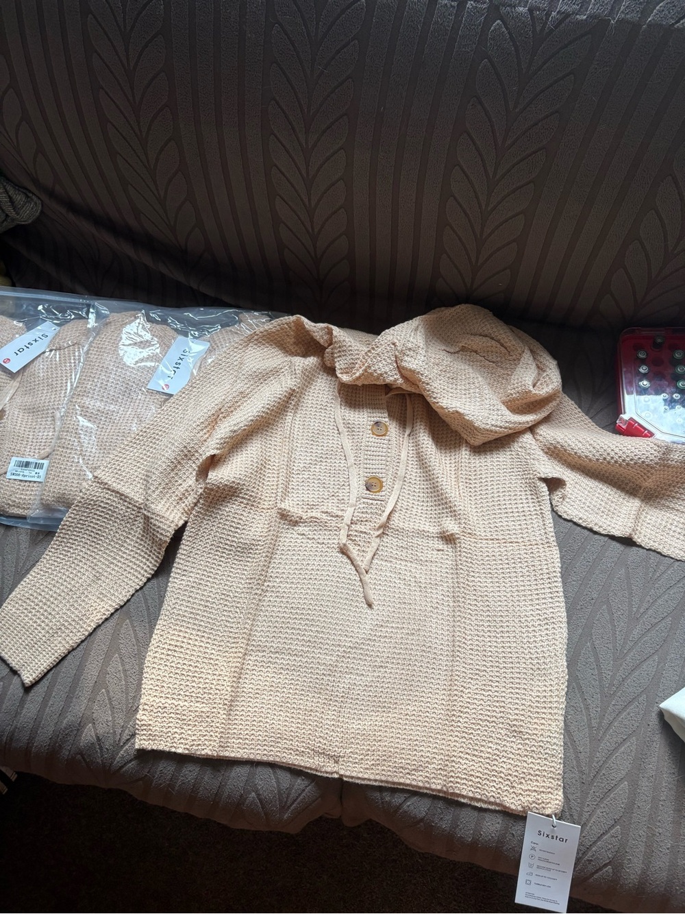 Cozy Cream Hooded Knit Sweater with Button Placket